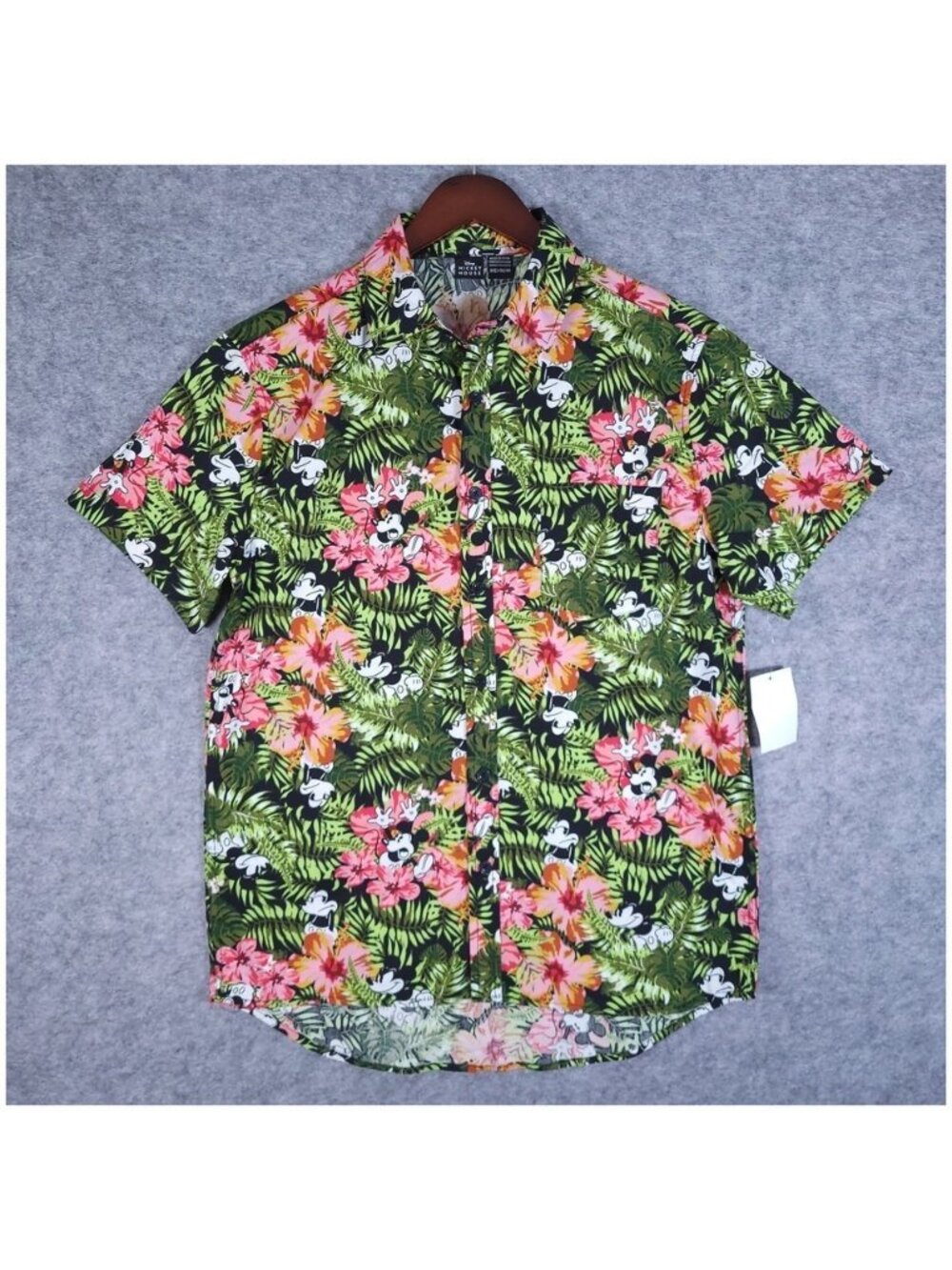 Disney Mickey Mouse Hawaiian Shirt Mens Medium Tropical Floral Button Up NWT